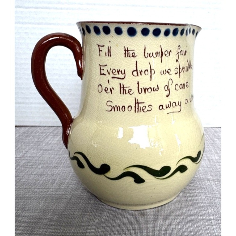 Watcombe Torquay Pottery MOTTOWARE Pitcher 5" Thomas Moore Fill the Bumper Fair
